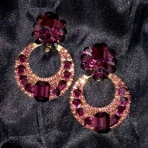 New purple stones door knocker clip earrings